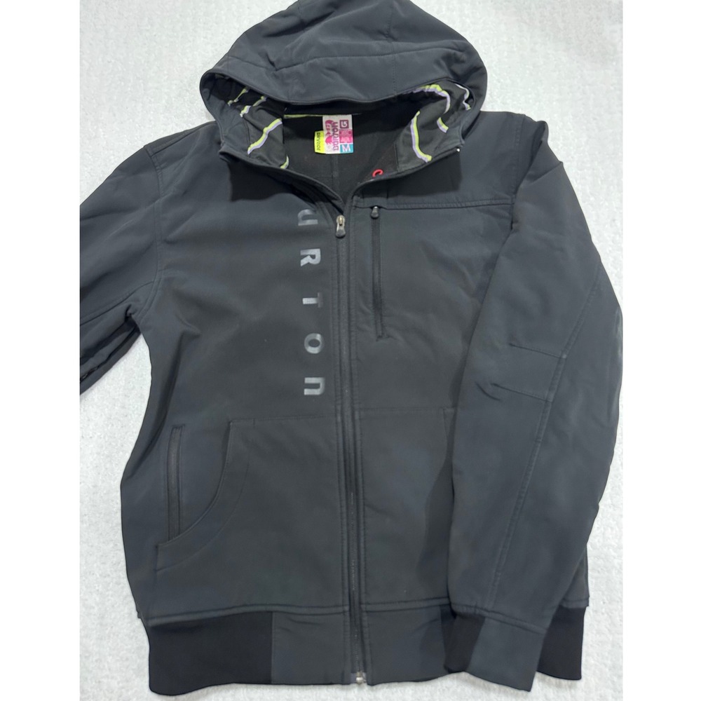 Burton Dryride Softshell Jacket Mens Medium Black Full Zip Hooded Pit Zips